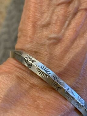 Vintage Unisex Navajo Sterling Hand Stamped Cuff Bracelet ~ Signed ~ 12.88 grams